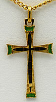 Gouden ketting hanger  kruis 18 karaat geel goud met groen emaille