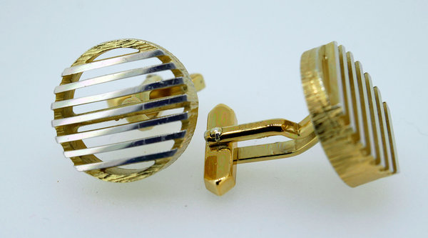 Manchetknopen goud op zilver rond model vintage 60er jaren.