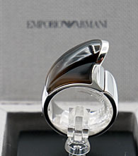 EMPORIO ARMANI ZILVER DESIGN  COLLECTIE  zilveren ring met edelsteen rookkwarts.