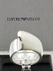 EMPORIO ARMANI ZILVER DESIGN  COLLECTIE   zilveren ring met edelsteen witte calchedon