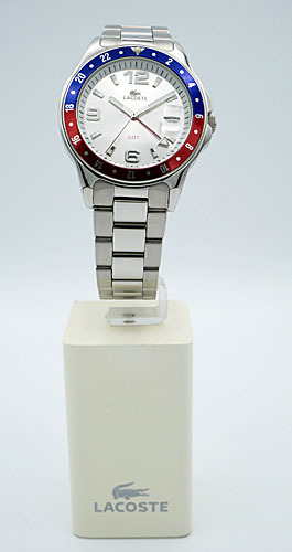 Lacoste horloge met  GMT wijzer rood/ datum staal met stalen band