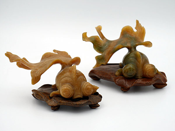 Jade set sculpturen vissen  gesneden gekleurde Chinese jade