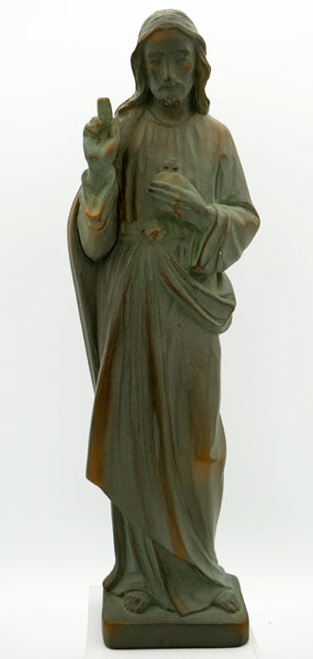 Heiligenbeeld H.Hart  gips  model 159 bronsgroen Gebr.van Paridon Amsterdam