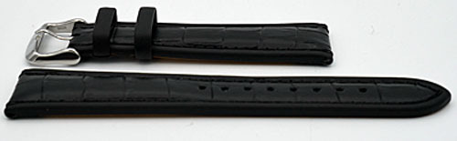 Horlogeband leer zwart met  stiksels, extra lang  22 mm. Handgemaakt