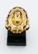Gouden ring edelsteen  CITRINE facet slijpsel   in klassiek ovaal model satiné