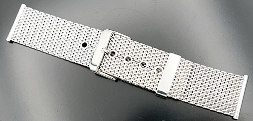 Horlogeband wit metaal gevlochten Milanese schakels 18 mm. in normale lengte.